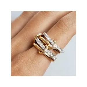 1pc Creative 18K Gold Plated Stainless Steel Zirconia Decorated Multilayer Circle Linked Single Ring Suitable for Women Men Couples Everyday Wear And Gift