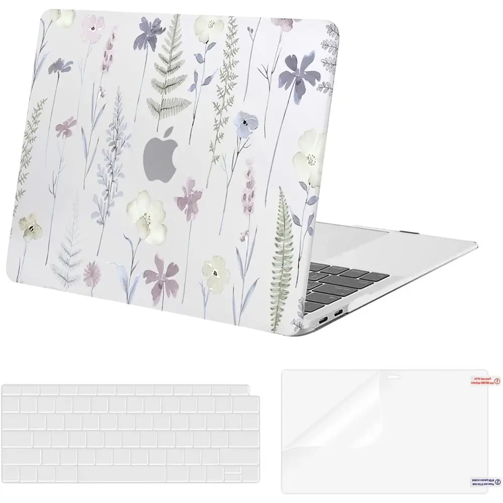 MOSISO Custom-Made Snap-On 2-Piece Design Laptop Accessory Set - Seamless Flexible Plastic Meadow Floral Hard Case, Keyboard Cover, Screen Protector for 13-in MacBook Air (2018-2022 A2337 M1 A2179 A1932), Transparent