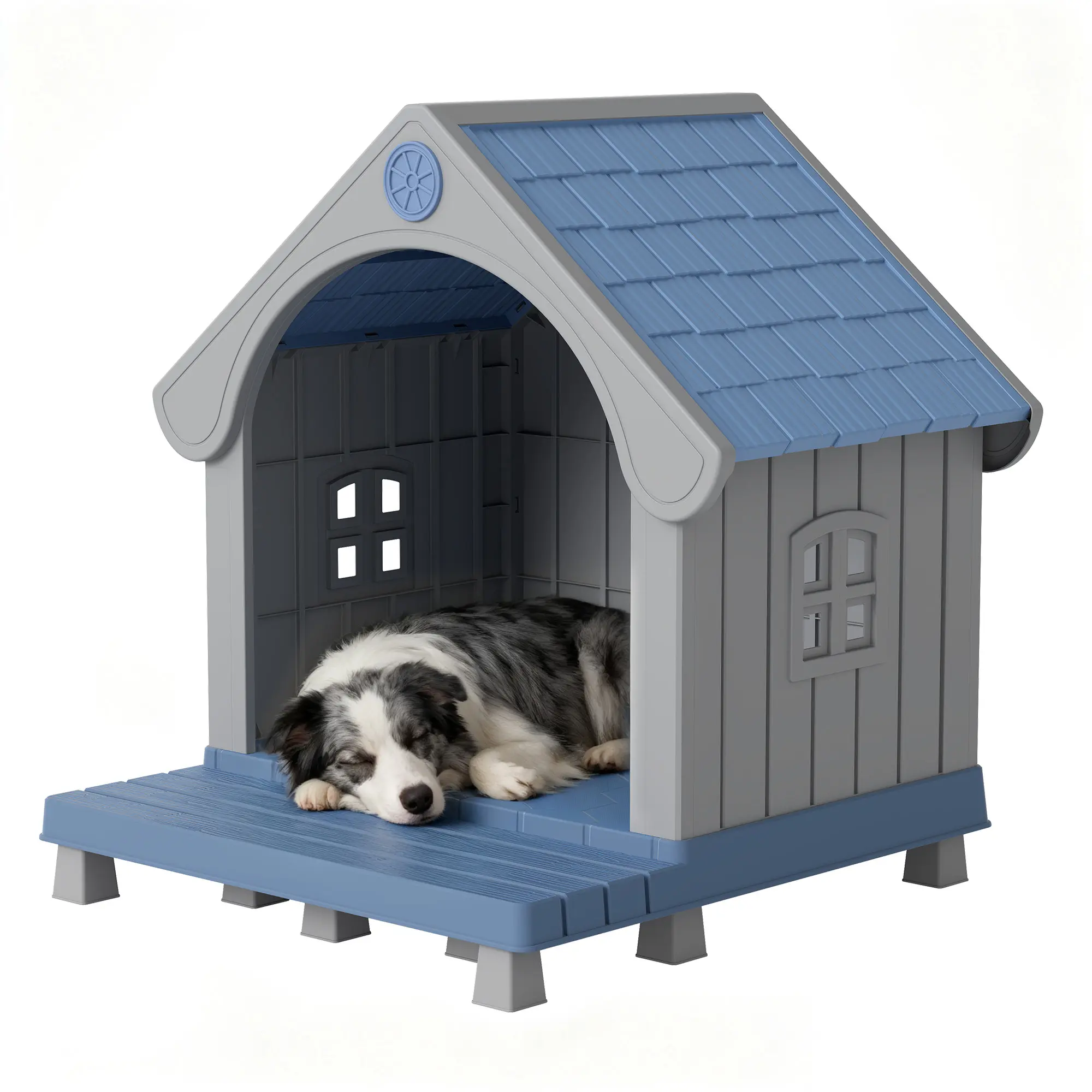 Weatherproof Dog House | UV & Mold Resistant | Modern Gray-Blue Design | For Medium-Large Dogs-Summervibes.