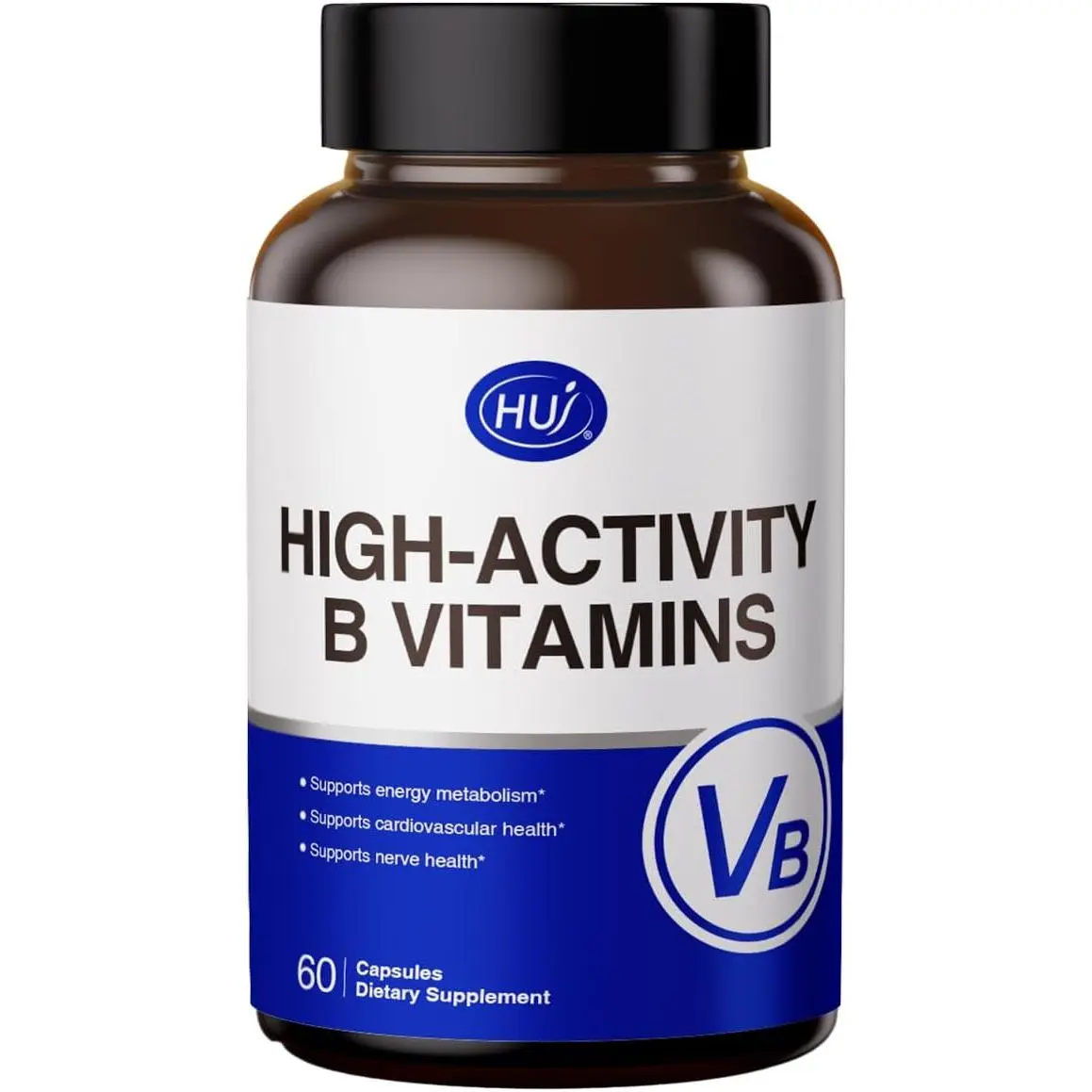 HUJ High-Activity B Vitamins - Supports Normal Energy Metabolism & Nerve System Health - Supplement with 8 B Vitamins, Inositol and D-Chiro Inositol - 60 Capsules.