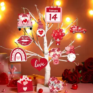 24-Piece Valentine’s Day Hanging Ornament Set - Heart & Gnome Wooden Decor with Ropes for Home, Party & Couples, Festive Wall & Door Decorations for Valentine‘s Celebration, Doorframe Ornament