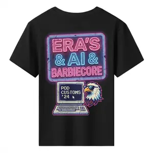 "Era's & AI & Barbiecore T-Shirt |   Vintage Pixel Computer Bald Eagle Graphic Tee |   Neon Retro Cyber Y2K POD Customs '24 Patriotic USA Shirt"