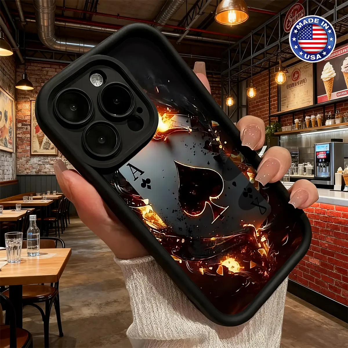 Cool Burning Ace Card Graphic Aesthetic Smartphone Case, Silicone TPU Cover for iPhone 17 16 15 14 Pro Max 13 12 11 XR XS Plus Air, Slim Lightweight Shockproof Anti-Drop Protective Durable Handheld Cellphone Accessories
