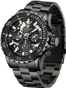 Men's Quartz Watch, Digital Display, Waterproof Steel Band, Fashionable Timepiece, Multifunction Watch, Ideal Gift, All Seasons Wear, Button Cell Battery, Digital Multifunctional Watch