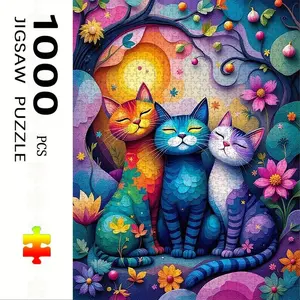 1000 Piece Cartoon Cat Theme Puzzle Set, Large Interactive Toy for Adults & Families, DIY Home Decor Brain Challenge, Holiday Gift