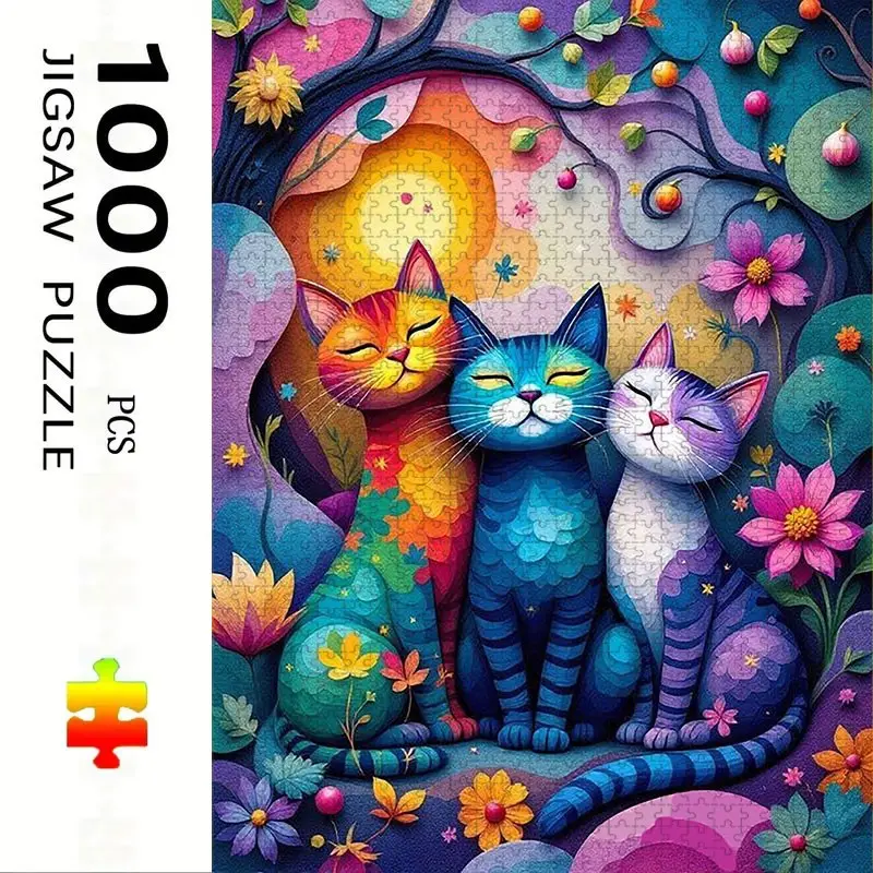 1000 Piece Cartoon Cat Theme Puzzle Set, Large Interactive Toy for Adults & Families, DIY Home Decor Brain Challenge, Holiday Gift Play