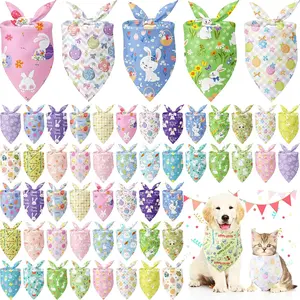 Kacctyen 50 Pcs Spring Easter Dog Bandanas Bulk Bandanas for Dogs Grooming with Bunny Pattern Adjustable Pet Triangle Scarf Bib Washable for Small Medium Large Puppy Cats Pets Costume Accessories