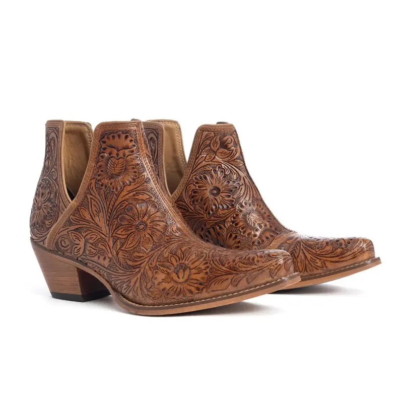 Dakota Charm Hand Tooled Booties In Carmel Women