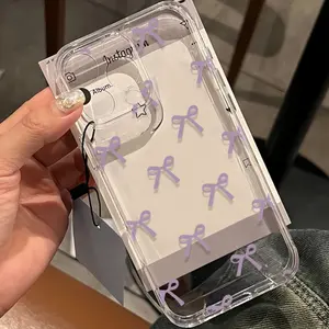Purple Bow Tie Protective Cover For IPhone  17 16 15 14 13 12 11 Pro Max Plus Non-Slip Anti Fall Shockproof Transparent Soft Cover IPhone 16 Case Premium Phone Case Deals For You