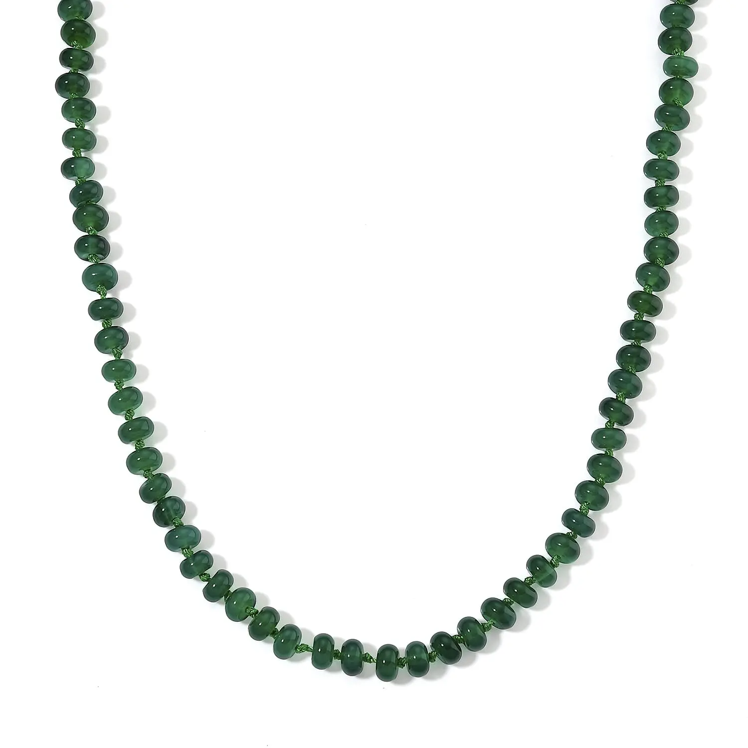 Verde Onyx 180.00 ctw Rondelle Beaded Elegance Necklace in Stainless Steel 18-20 Inches