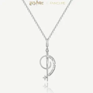 Harry Potter x FanciMe Silver  Harry Potter Wand Charm Pendant Necklace S925 Sterling Silver Wizard Jewelry Gift for Women Men Birthday Christmas