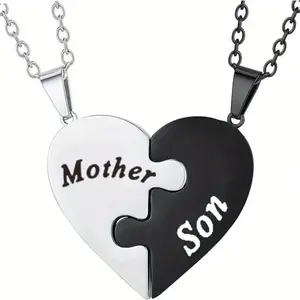 Mother Son Puzzle Heart Necklace Set – Matching Mom & Son Pendant Jewelry, Perfect Mother’s Day Gift, Birthday Gift, Family Keepsake, Best Mom Gift, Cute Matching Necklaces for Mom and Son, Meaningful Bond Jewelry, Trendy TikTok Jewelry Gift Idea