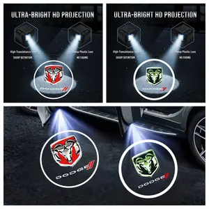 2-piece set. Dodge Challenger welcome light. Modified SRT Challenger Hellcat Charger door projection light, ambient light. Peel and stick, no-damage installation, Car Ambient Lighting