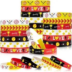 36 Pieces Softball Motivational Silicone Inspirational Wristbands Stretch Rubber Bracelets for Sport Theme Party Supplies