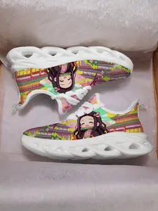 Demon Slayer Nezuko Colorful Pixel Ancient Architecture Print Kids Casual Sports Shoes, Unisex, Breathable Mesh, Eva Sole, All Seasons