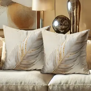 Bohemian Geometric Feather Decorative Pillow Covers, 2-Pack, Invisible Zipper, Easy Clean, for Bedroom, Living Room, Sofa, Car, Home Decoration