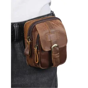 Men's Vintage Leather Belt Bag, Casual Classic Travel Fanny Pack with Multiple Zippered Pockets, Fashionable Sling Bag for Daily Use, Waist Belt Bag