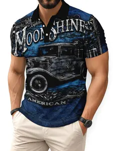 Vintage Truck Print Polo Shirt, Man, Retro American Classic Casual Top, Fitted Style, Comfortable Daily Wear, Perfect for Relaxed
