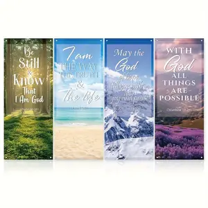 Easter Theme Backdrop Banner, 4 Counts/set Easter Church Banner, Suitable for Church Sanctuary Walls, Celebrations, Gifts, and Home Wall Decorations