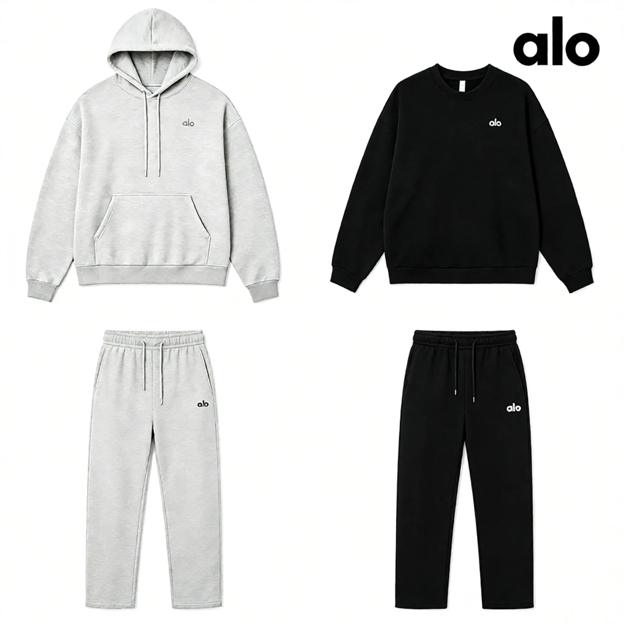 Alo Yoga Fleece 2-Piece Tracksuit Sets - Crewneck Sweatshirt, Hoodie or Quarter-Zip Sweatshirt with Sweatpants for Casual Athleisure Loungewear