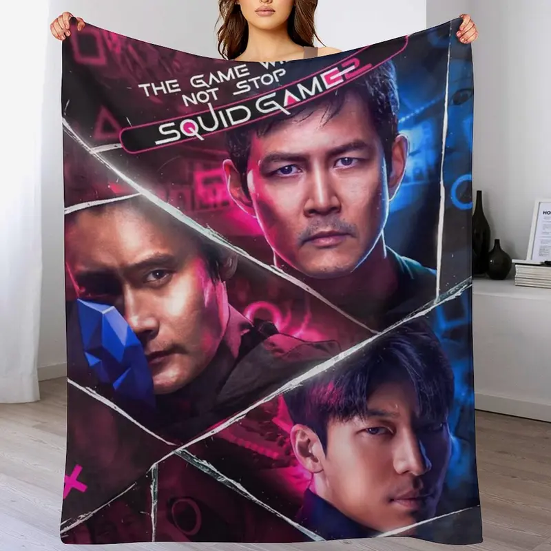Cartoon Anime Squid Game Blanket Fleece Throw Blanket Soft & Warm Fluffy Blankets for Women, Men