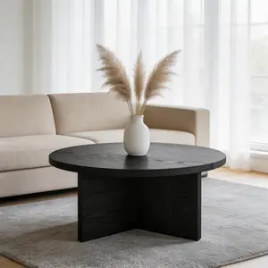 Wood Round Coffee Table, Small Coffee Table w/Sturdy Legs, Wood Side Table for Bedroom Balcony Living Room （ 27.6" D x 16" H)