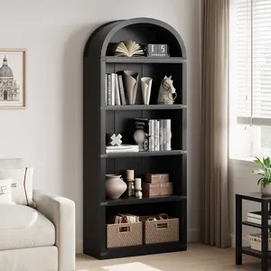 OUTGOODS 71.65in Arched Bookcase Book Shelf with Doors,5 Tier Tall Display Bookshelf Cabinet with Storage,Industrial Floor Standing Bookshelves Open Bookcases for Home Office, Living Room
