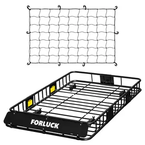 Forluck 64 x 39 x 6 Inch Universal 250 LBS Heavy Duty Roof Rack Cargo Carrier with Cargo Net, Extension Rooftop Cargo Carrier, Car Top Luggage Holder for SUV, Truck or RV Camping, Steel Construction