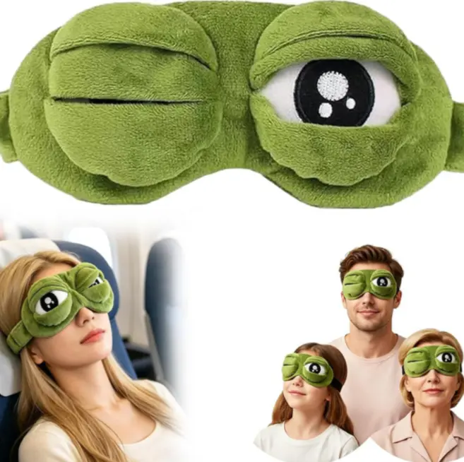Funny 3D Sad Frog Sleep Mask, Wink Changeable,Soft Plush Frog Eyeshade, Adjustable Light Blocking Blindfold for Travel Nap, Novelty Gag Gift