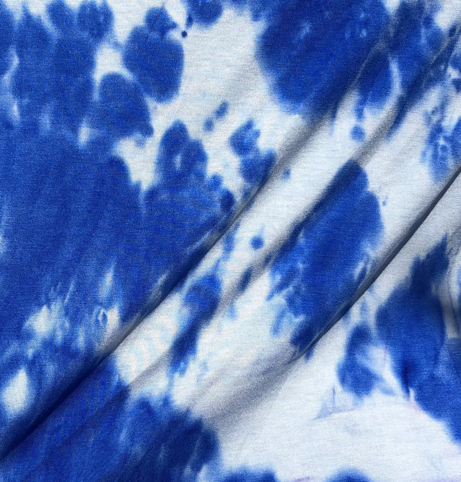 60” Modal & Spandex Elastane Stretch Tie Dyed Royal Blue & White Cloud Apparel Knit Fabric By the Yard