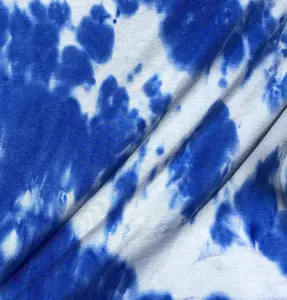 60” Modal & Spandex Elastane Stretch Tie Dyed Royal Blue & White Cloud Apparel Knit Fabric By the Yard