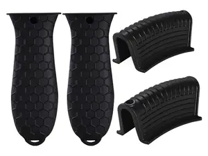 4 pcs Silicone Hot Handle Cover Black Heat Resistant Assist Pan Holder for Cast Iron Skillets & Traditional Pots Oven Safe 5.5" & 3.8 x 1.56" Flexible Kitchen Accessory