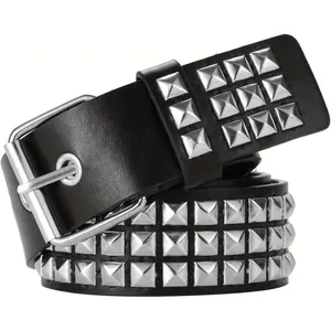 Metal Punk Rock Rivet Studded Belt for Women Men, Gothic Belt with Bright Pyramid Studs