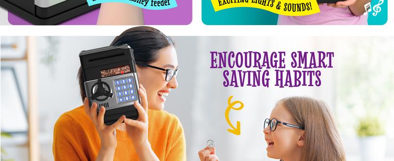 Piggy Bank for Boys Adults, Electronic ATM Coin Cash Bank with Password Code Lock and Auto Grab Bill Slot, Large Capacity Coin Bank Money Jar for Adults, Designed for All US Coins