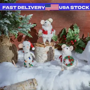 Primitives by Kathy Christmas Claus Felt Mouse Set 3 Critter Holiday Ornament