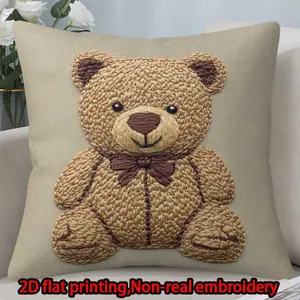 2D flat print 1pc short plush decoration single-sided pillowcase plush teddy bear non-real embroidery Machine washable multi-size pillowcase suitable for bedroom living room sofa(excluding pillow core)