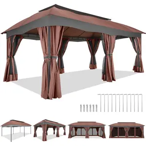 COBIZI 12‘x20’ Heavy Duty Gazebo with Curtain and Nettings Outdoor Gazebo Double Roof Patio Gazebo with Metal Steel Frame Gazebo Tent for Patio, Deck, Backyard