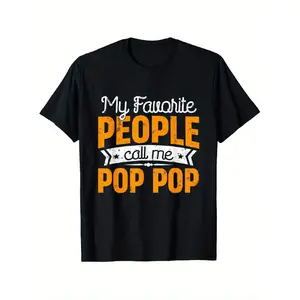 My Favorite People "Call Me Pop Pop" T-Shirt - Fathers Day Gift, Black with Orange Text & Star Design, 100% Cotton Loose Fit Unisex Shirt S-XXXL, Casual Comfort Round Neck Tee for Pop Pop, Year-Round Wear