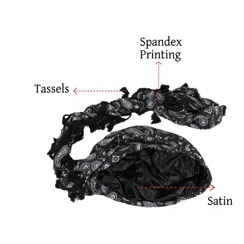 Breathable stretch unisex paisley print turban hat with arabic fashion stretch hood and tassel detail Breathable stretch unisex paisley print turban hat with arabic fashion stretch hood and tassel detail