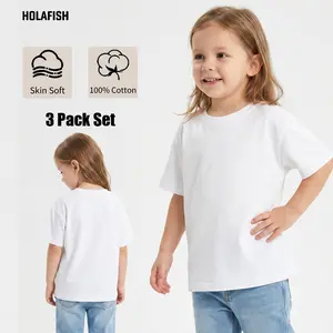 Holafish 3Pack Toddler Girls Cotton Tees, Soft Short Sleeve Crewneck Tops, Casual Everyday Playwear Essentials for Little Kids