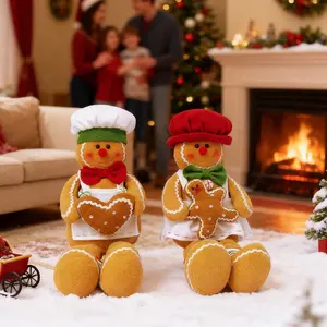 2 Pieces Gingerbread Christmas Decorations, Gingerbread Tree Topper for Christmas Tree Wine Bottle Curtain Ornaments