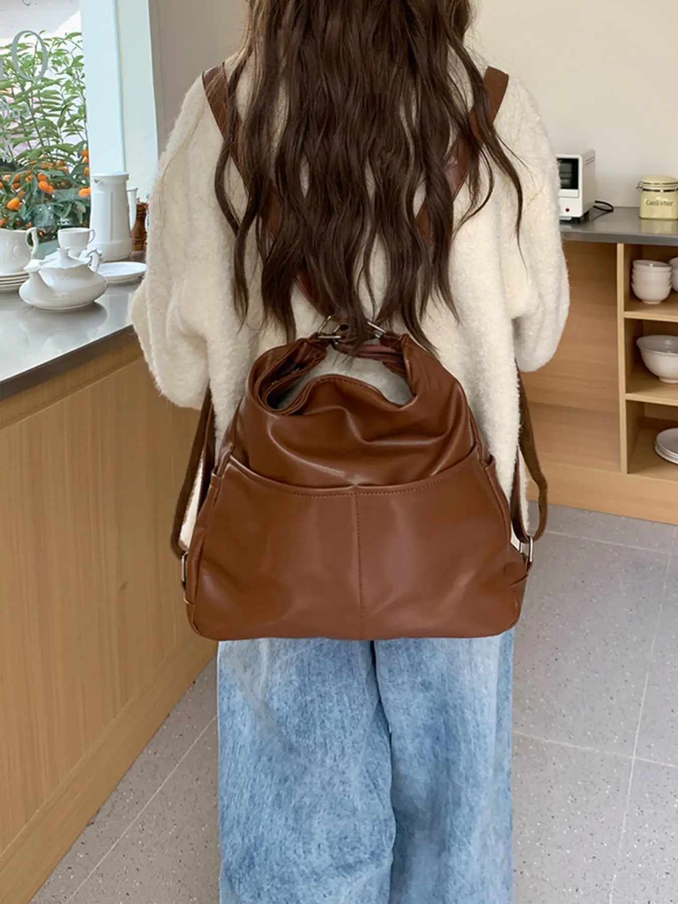 Autumn Winter New Large Capacity Three-In-One Commuter Tote Bag, Multifunctional Backpack Crossbody Bookbag Crossbody Backpack Purse Soft Leather Shoulder Bag for Women Casual Daypack Casual Daypack Backpacks