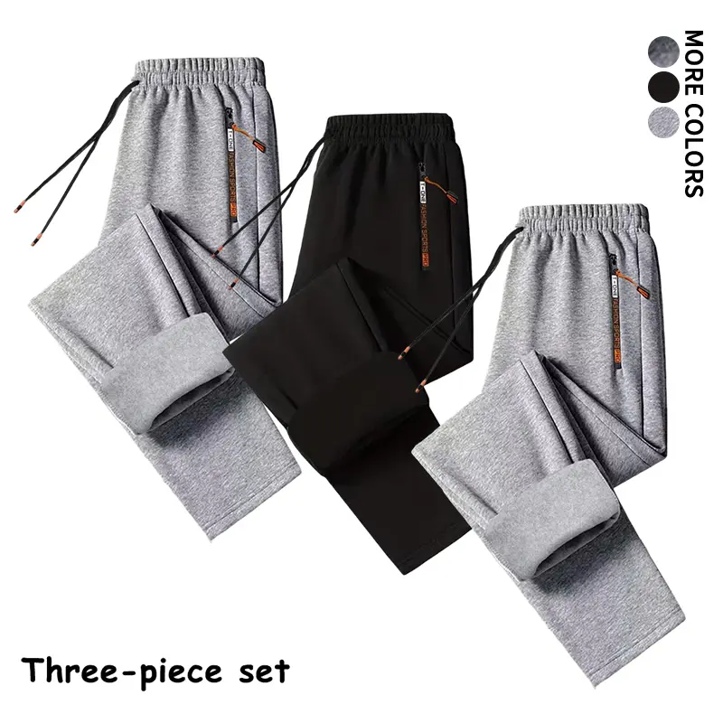 #SohoChic 3 Pack Sweatpants Unisex Cuffed Joggers Zipper Pockets Drawstring Two Black One Gray Cozy
