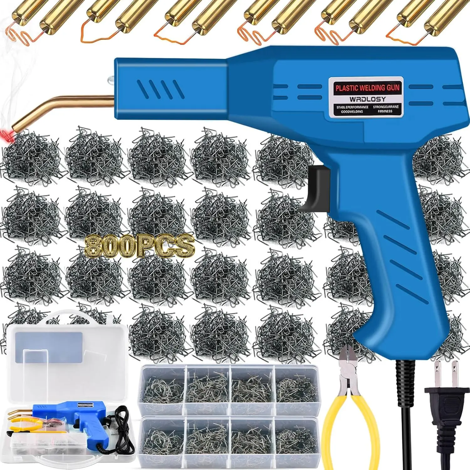 Plastic Welder Kit with 800PCS Staples, Portable Toolbox (Blue) for DIY Users, Bump Repair, Instant Switch On/Off Control, Home Supplies Storage Solution