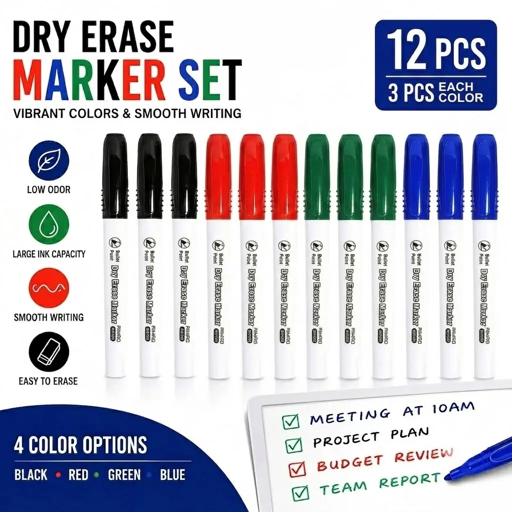 12PCS Colorful Marker Pen Set - Low-Odor, Large Ink Capacity Markers for School, Office & Home Use (Ideal for Drawing, Journaling)