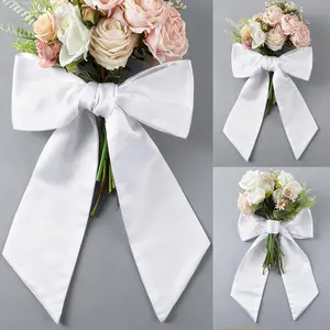 Prom Bouquet Satin Blank Plain White Wreath Sash for Front Door Senior Night Graduation HOCO Embroidery Monogram Farmhouse Indoor Outdoor Party Decor Bow,9.84 x 13.7 inches,White