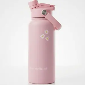 Ak 32 oz Insulated Water Bottle with 2-in-1 Lid Straw & Spout Leak Proof Keep Cold Stainless Steel Reusable with Handle for Outdoor Gym School Blush Pink