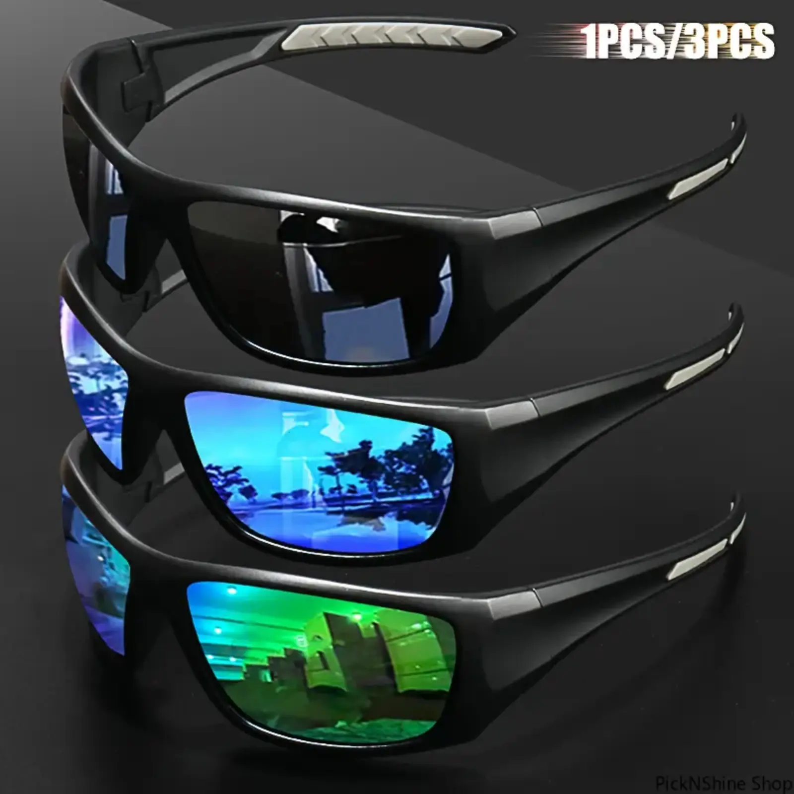 Unisex 3pc Polarized Sports Sunglasses - Lightweight UV400 Protection Eyewear for Summer Outdoor Driving, Cycling