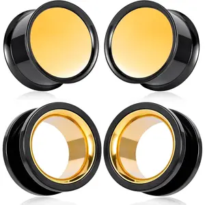 2 Pairs Ear Gauges with Screw   & Black Two-Tone Stainless Steel Ear Tunnels & Plugs Double Flared Ear Expanders for Stretched Ears   Set for Men & Women