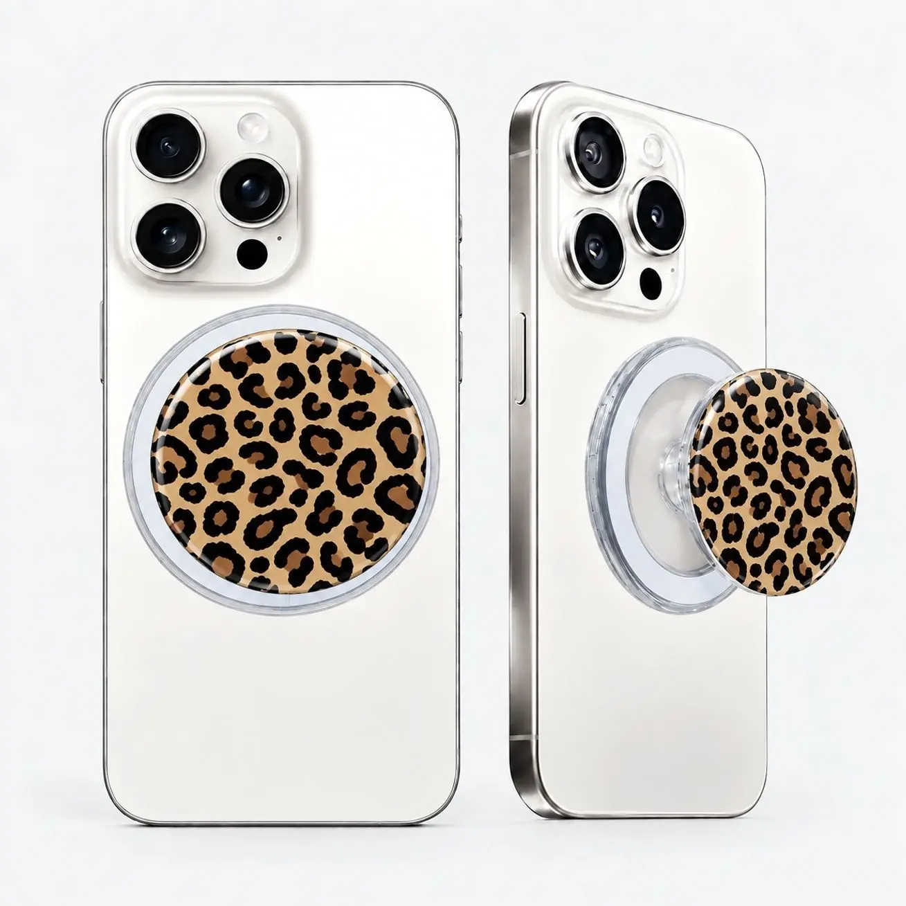 Classic Leopard Print Magnetic Phone Grip, Tan Cheetah Spots Design, Cute Aesthetic Collapsible Phone Holder Stand for iPhone & Android
